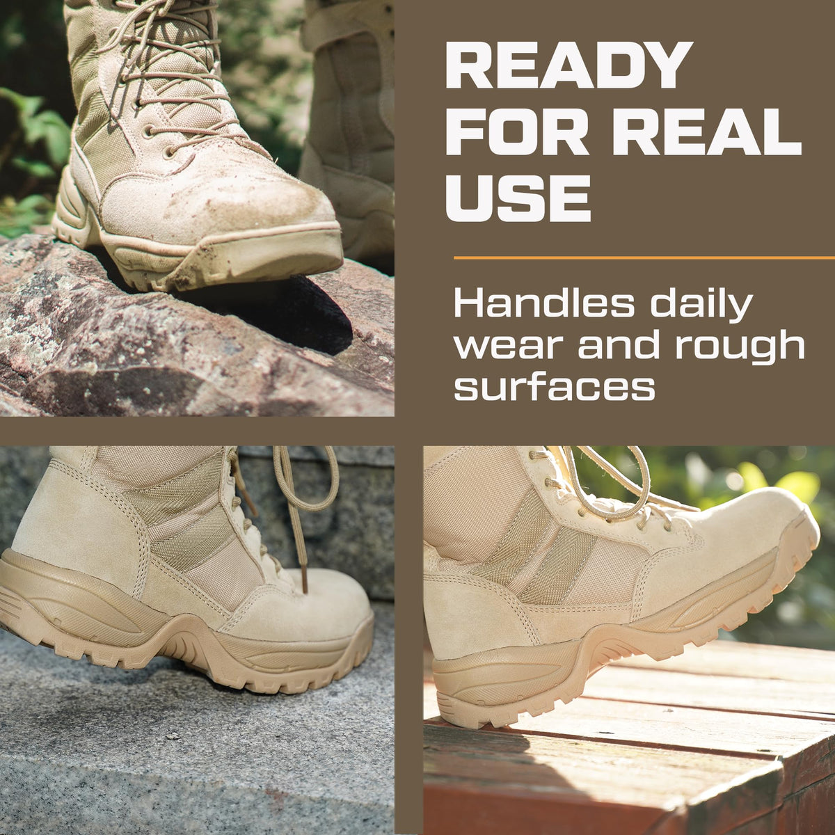 Maelstrom Mens Military Tactical Boots with Side Zipper, Comfortable, Light Weight, Durable for Work and Outdoors, Tan, Size 9 Medium