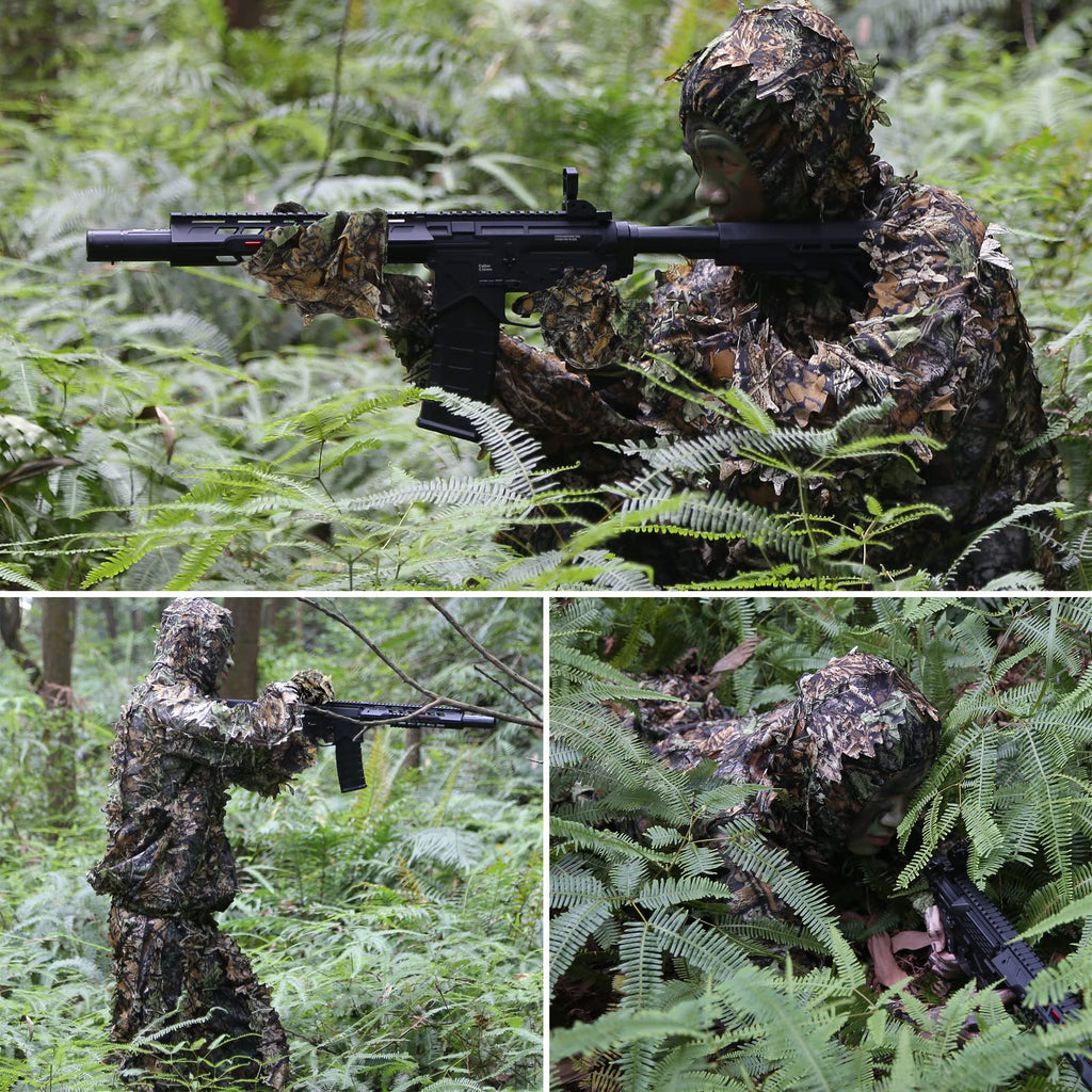 Zicac Outdoor Camo Ghillie Suit 3D Leafy Camouflage Clothing Jungle Woodland Hunting (Dark Green, Height 4.9-5.9 ft)