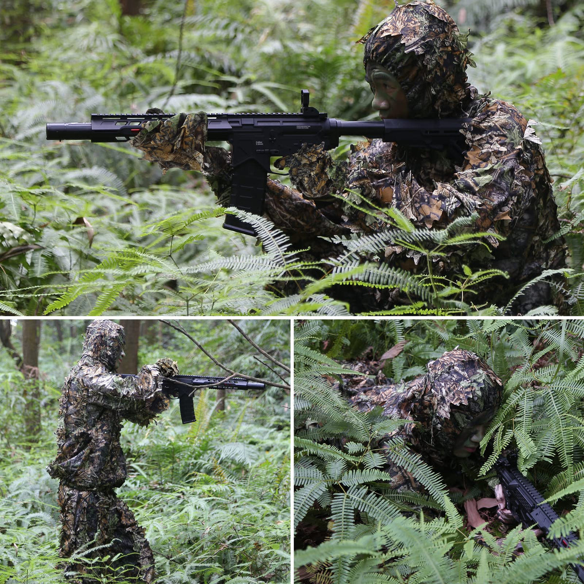 Zicac Outdoor Camo Ghillie Suit 3D Leafy Camouflage Clothing Jungle Woodland Hunting (Dark Green, Height 4.9-5.9 ft)