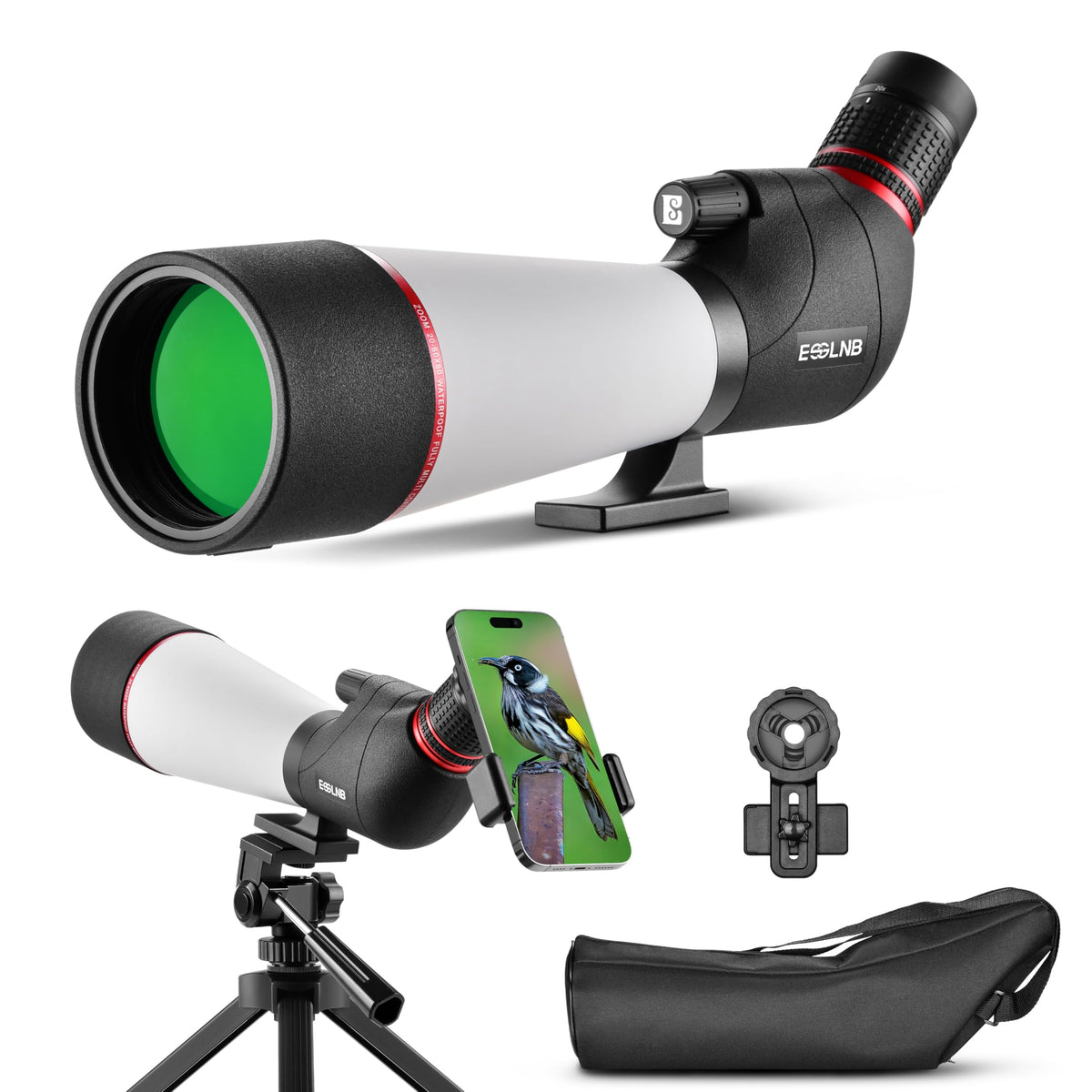 ESSLNB 20-60x80 Spotting Scopes with Tripod, BAK4 High Definition Compact Waterproof Spotter Scope with Phone Adapter and Carrying Bag for Bird Watching Wildlife Scenery