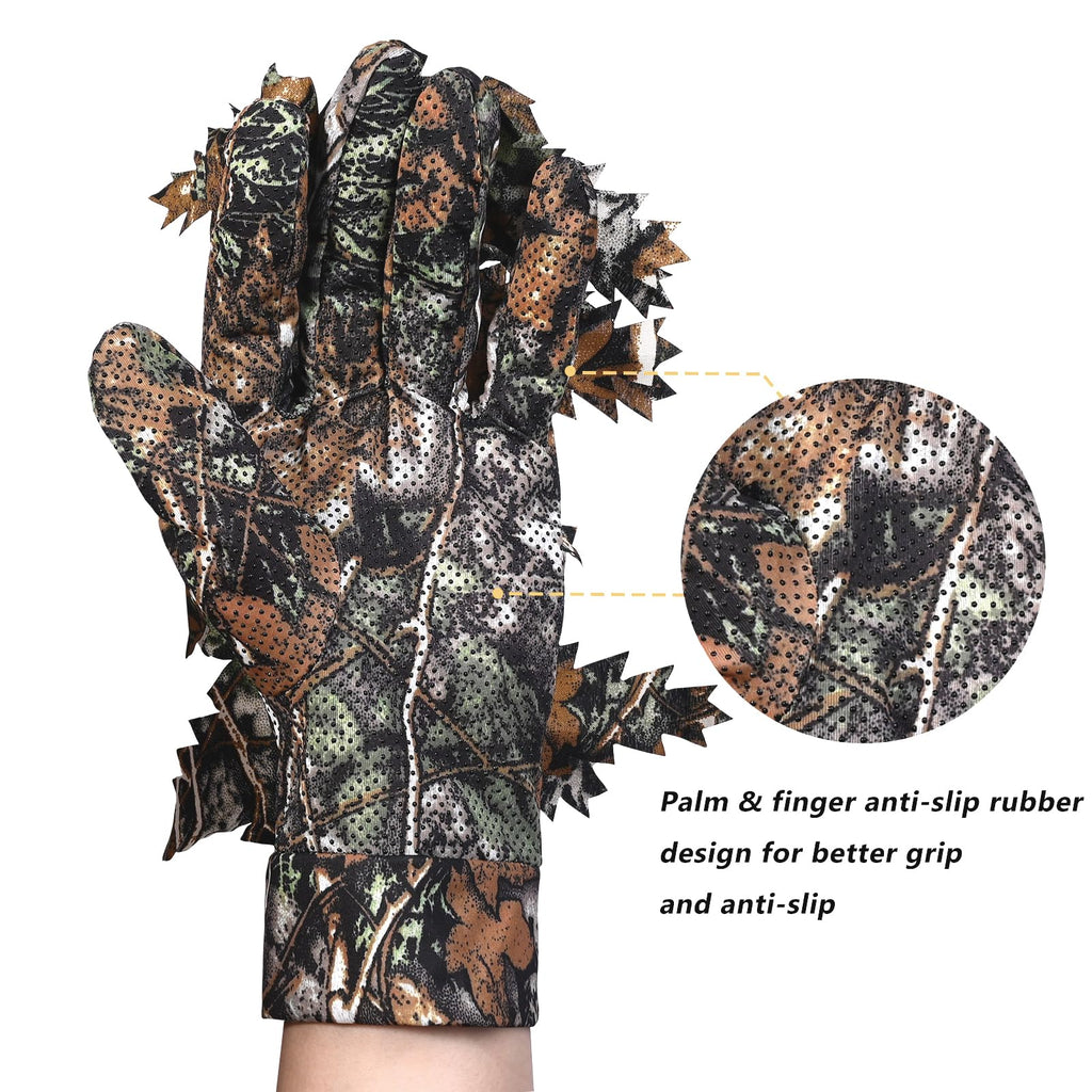 EAmber Camouflage Hunting Gloves 3D Leaf Camo Gloves Pro Anti-Slip Lightweight Archery Accessories Hunting Outdoors