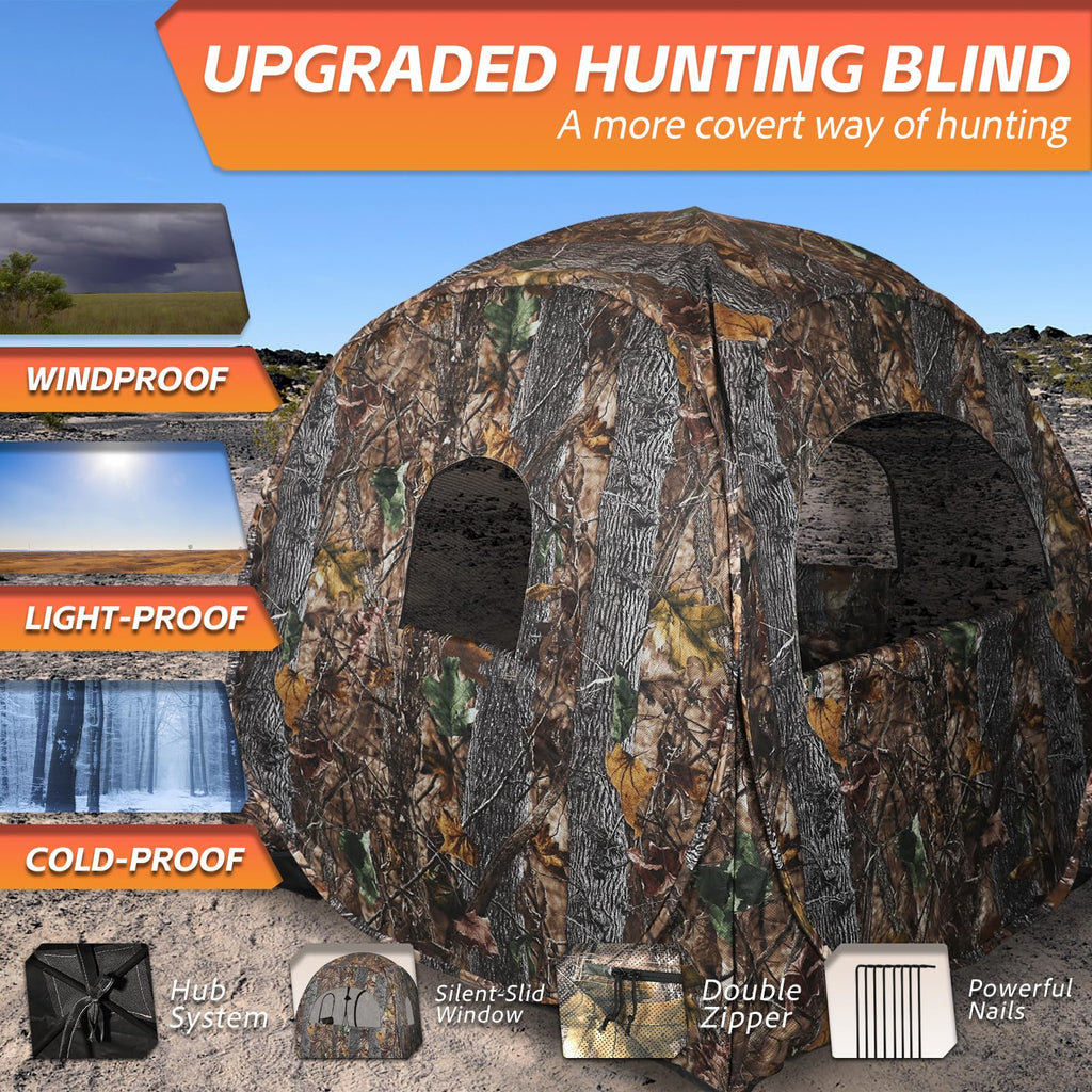 FUNHORUN Hunting Blind 360 Degree See Through with Floor Mat, 2/3 Person Ground Blind, Quick Set Pop Up Tent, Spring Steel Camouflage Tent for Deer and Turkey