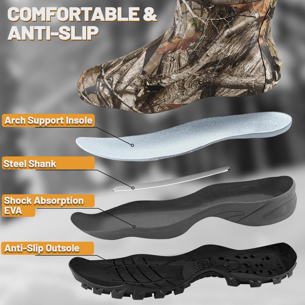 Hunthor Hunting Boots for Men, Waterproof Insulated 6mm Neoprene Rubber Boots for Hunting and Outdoor Activities (Next Camo, Size 7)
