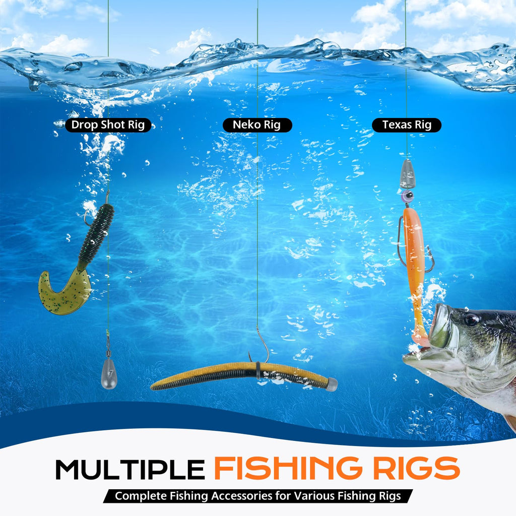 PLUSINNO Fishing Gear Accessories Kit, 449PCS Fishing Tackle Box with Tackle Included, Fishing Hooks, Fishing Weights Sinkers, Jig Heads, Fishing Tackle Set Equipment for Bass Trout, Gifts for men