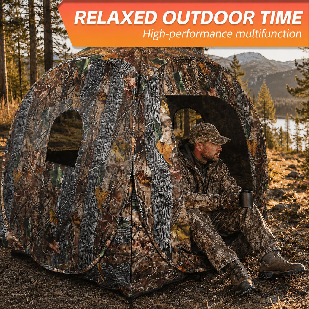 FUNHORUN Hunting Blind 360 Degree See Through with Floor Mat, 2/3 Person Ground Blind, Quick Set Pop Up Tent, Spring Steel Camouflage Tent for Deer and Turkey