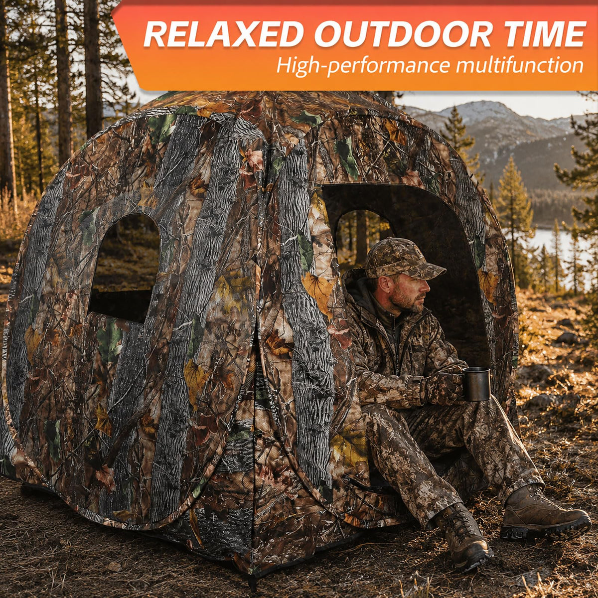 FUNHORUN Hunting Blind 360 Degree See Through with Floor Mat, 2/3 Person Ground Blind, Quick Set Pop Up Tent, Spring Steel Camouflage Tent for Deer and Turkey