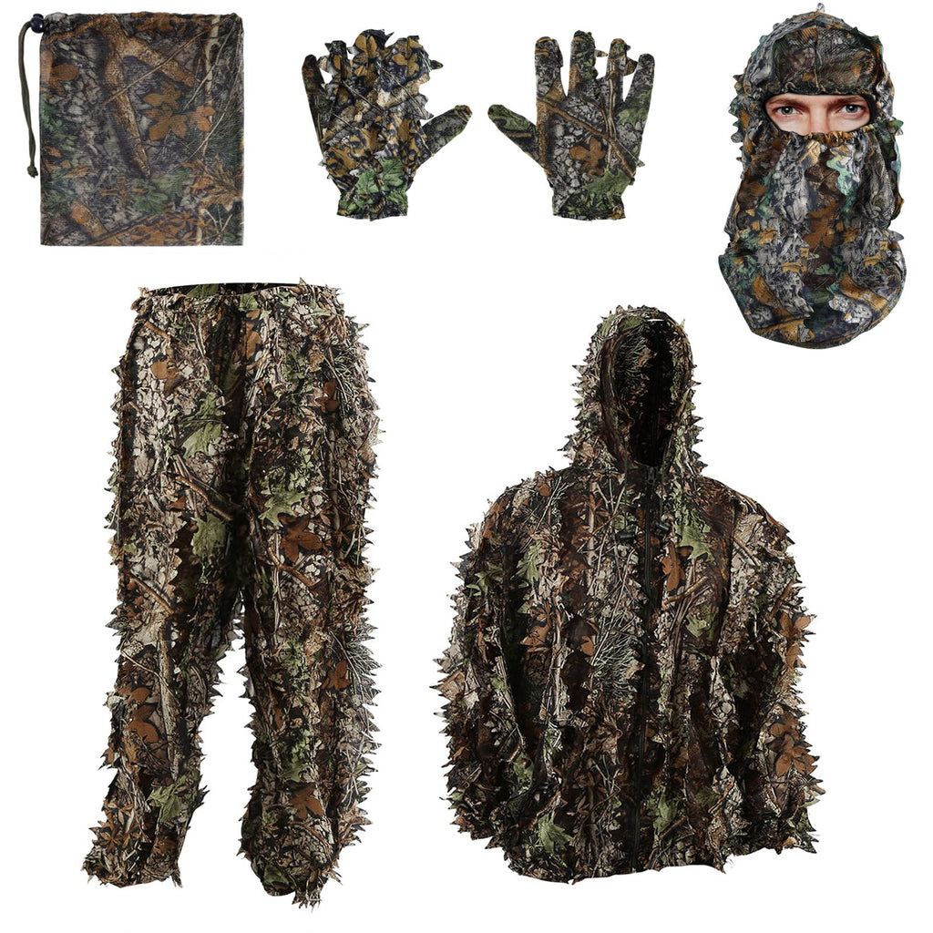 Zicac Outdoor Camo Ghillie Suit 3D Leafy Camouflage Clothing Jungle Woodland Hunting (Dark Green, Height 4.9-5.9 ft)