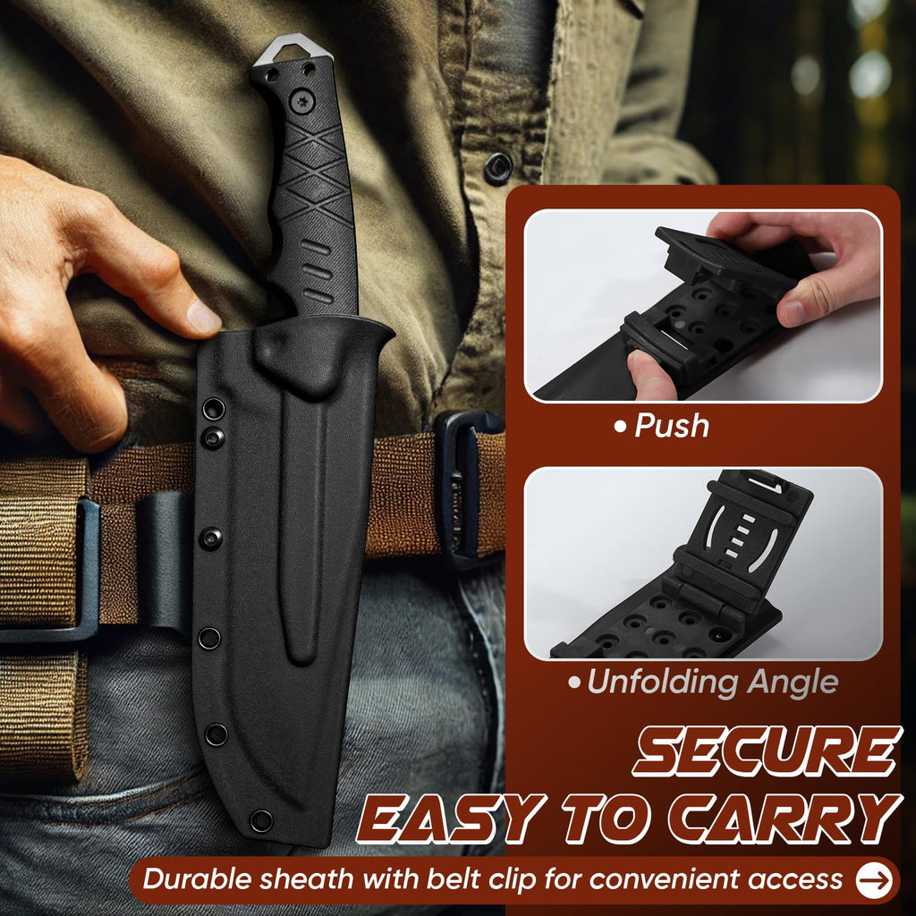 Purple Dragon Fixed Blade Knife with Kydex Sheath - D2 Steel Survival Knives for Camping, Bushcraft - Ergonomic G10 Handle Outdoor Survival Gear Christmas Gift for Men and Women