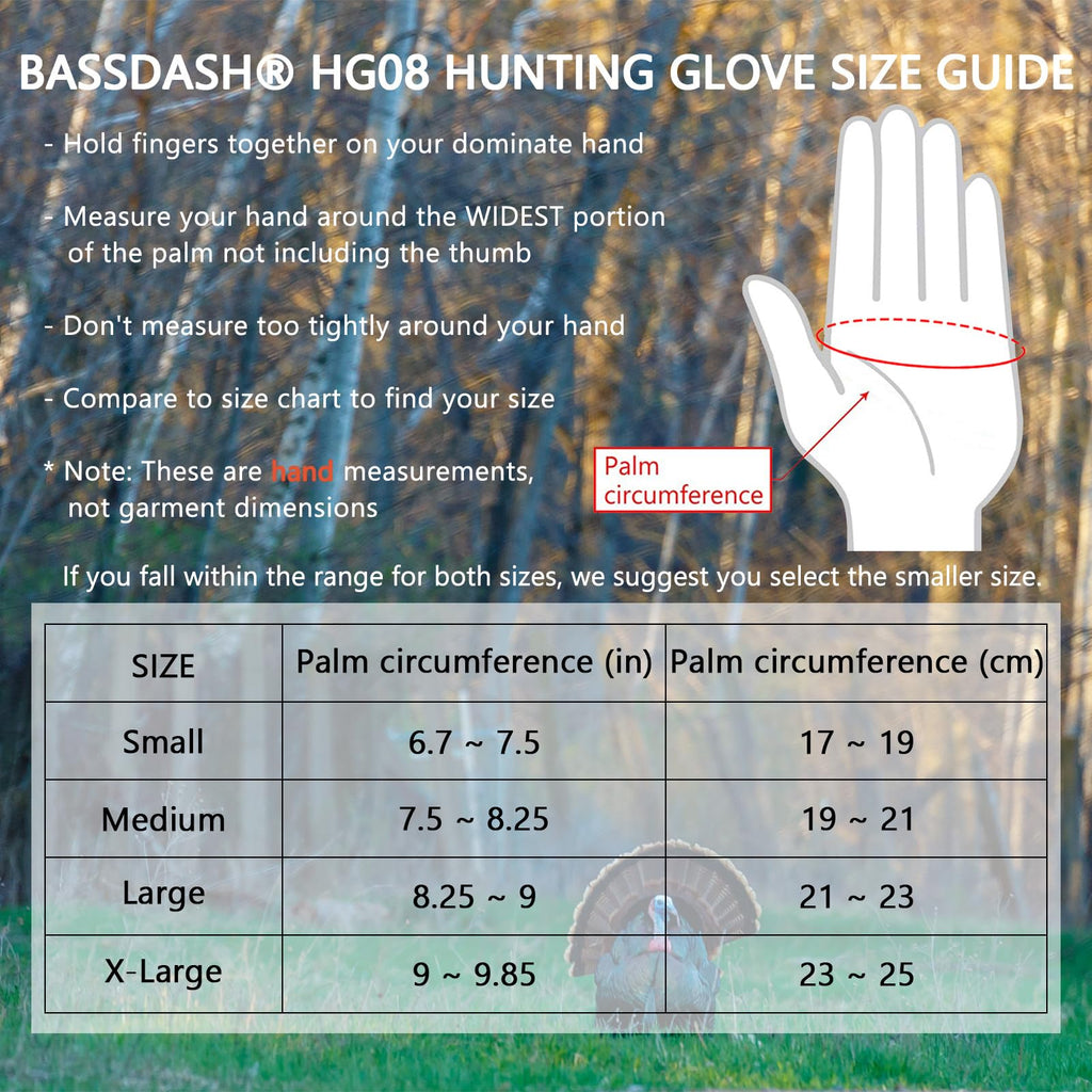 BASSDASH Camo Hunting Gloves Touchscreen Lightweight Glove for Warm Weather Turkey Fishing Outdoor Activities HG08