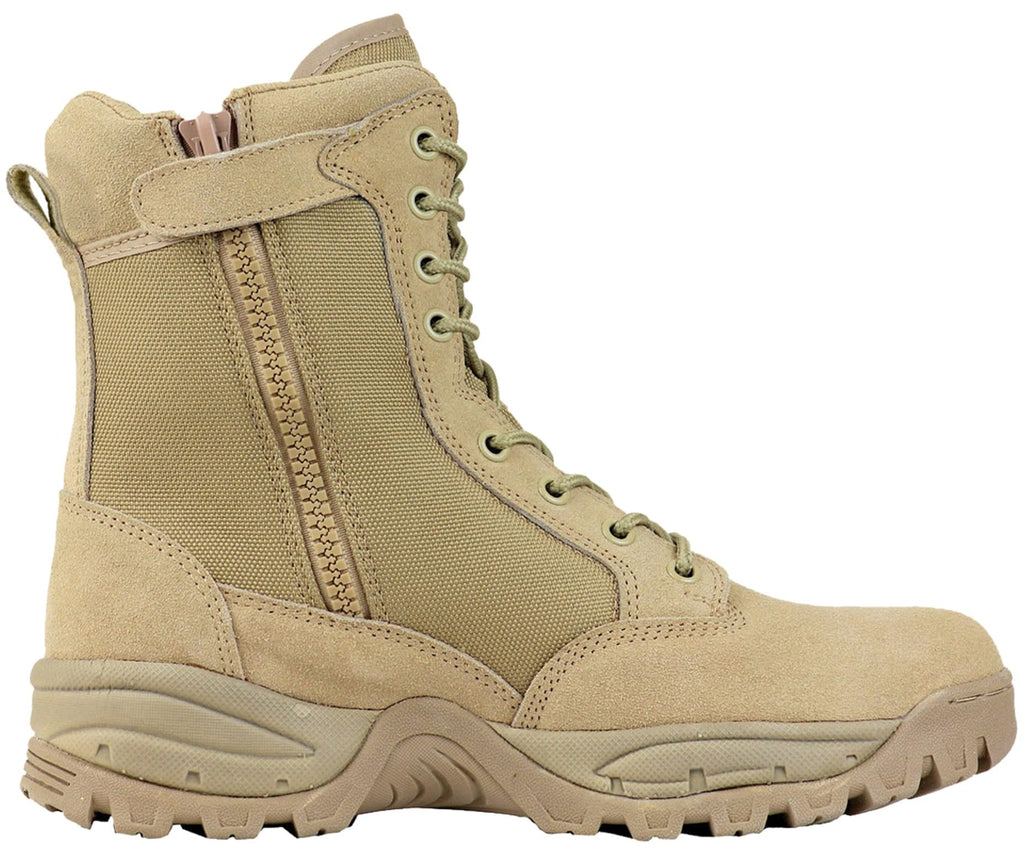 Maelstrom Mens Military Tactical Boots with Side Zipper, Comfortable, Light Weight, Durable for Work and Outdoors, Tan, Size 9 Medium