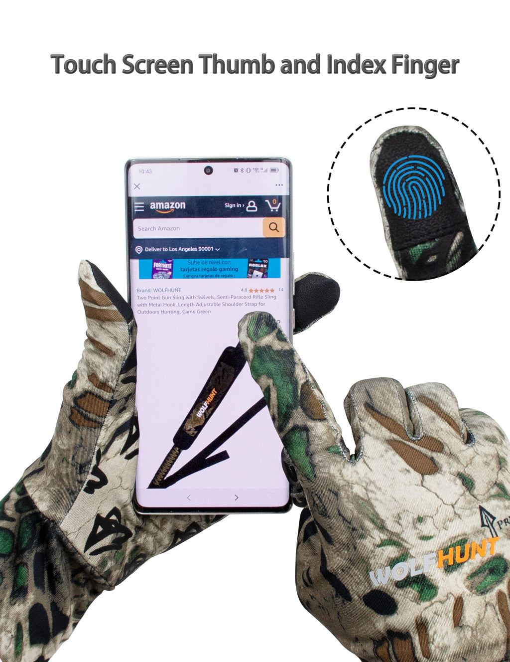 WOLFHUNT Lightweight Camouflage Hunting Gloves Full Finger, Men/Women Anti-Slip Camo Gloves for Hunting, Camo MP, M/L