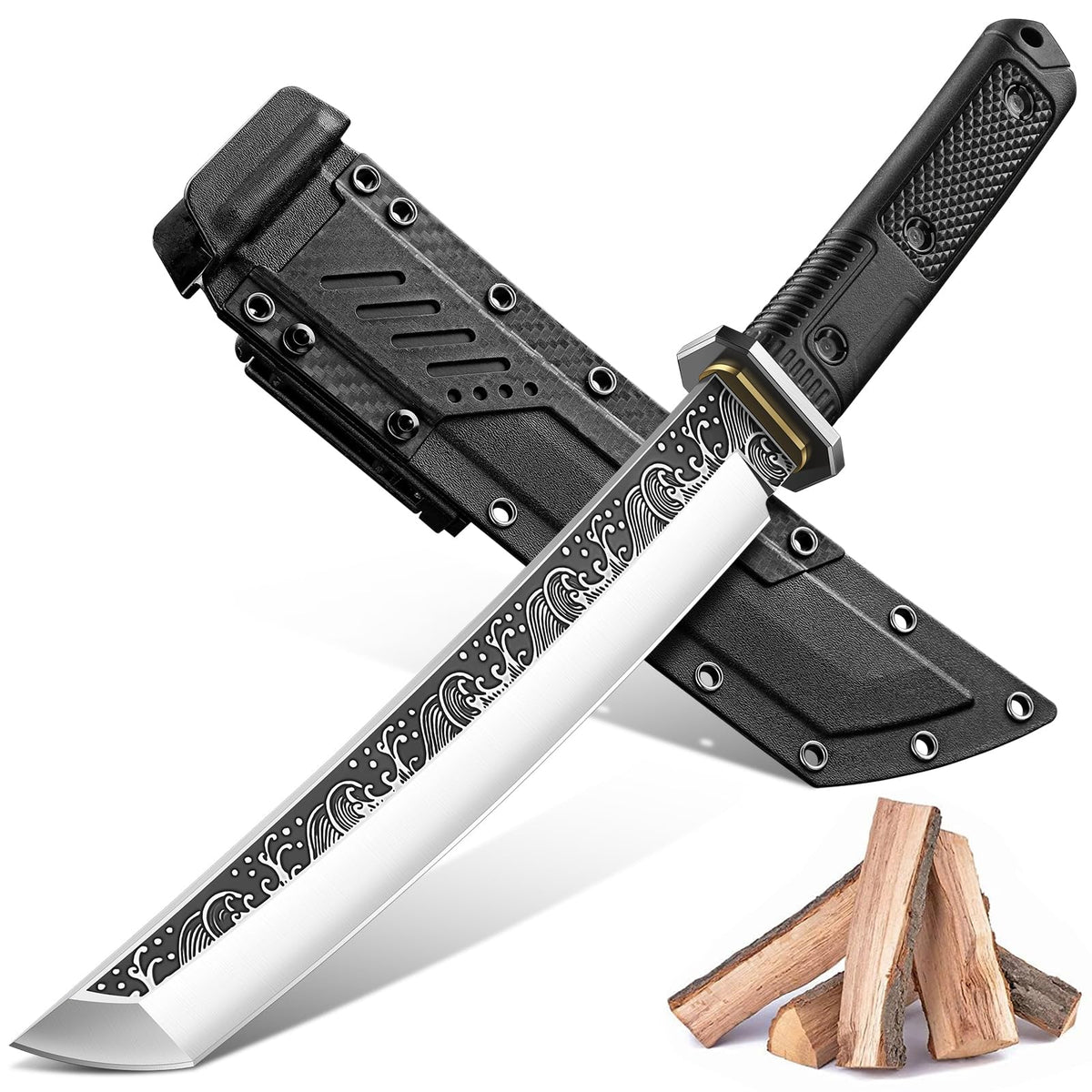 Purple Dragon Tanto Knife with Sheath - Japanese Fixed Blade Knife Forged from a Single Piece of D2 Steel - Survival Knives with G10 Handle - Outdoor Gifts for Men