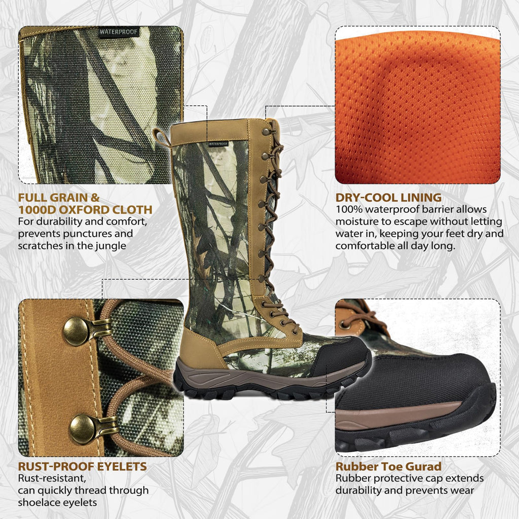 Hunthor Snake Proof Boots for Men, Waterproof 1000D Oxford Snake Bite Resistant, Tall 16-Inch Knee-High Protection for Hunting, Farm & Field Size 7