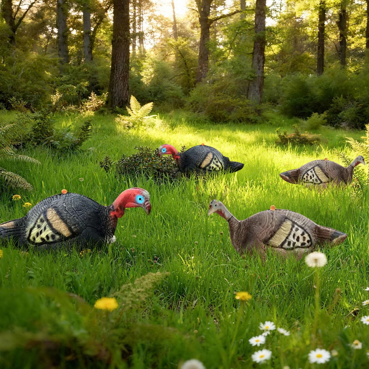FUNHORUN Turkey Decoy for Hunting 4 Pack, Collapsible Lightweight Hunting Decoy with Stakes, Jake & Hen, Soft EVA Material