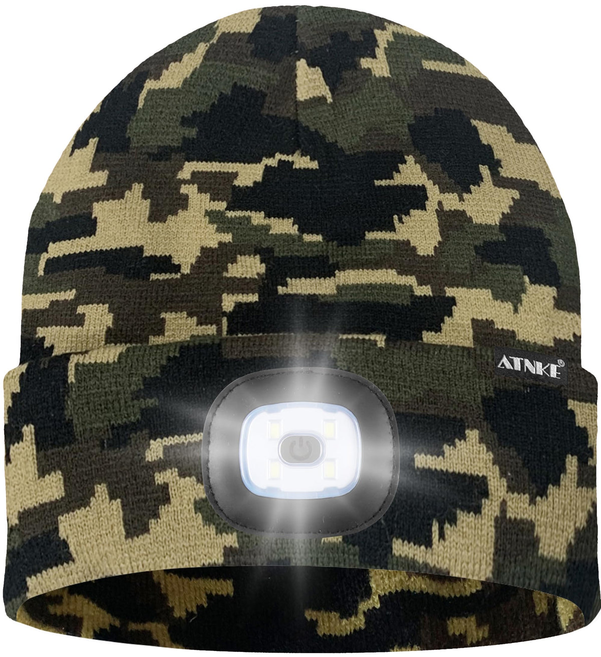ATNKE LED Lighted Beanie Hat,USB Rechargeable 4 LED Running Headlamp Bright Cap with The Light Gifts for Men and Women/#Camouflage Green