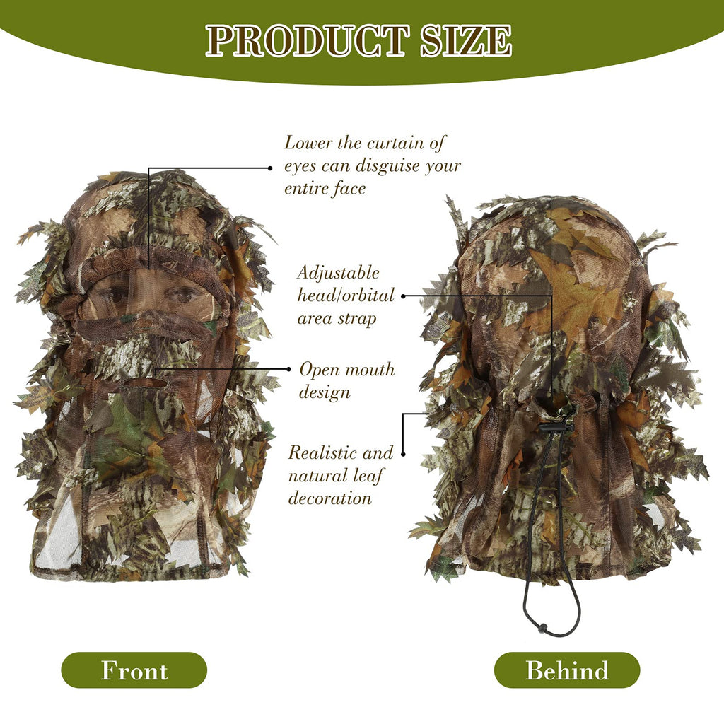 Sintege 3 Pieces 3D Camo Turkey Hunting Face Mask Camouflage Leafy Hat Ghillie Face Covering 3D Full Cover Camo Headwear Turkey Hunting Gear Accessories