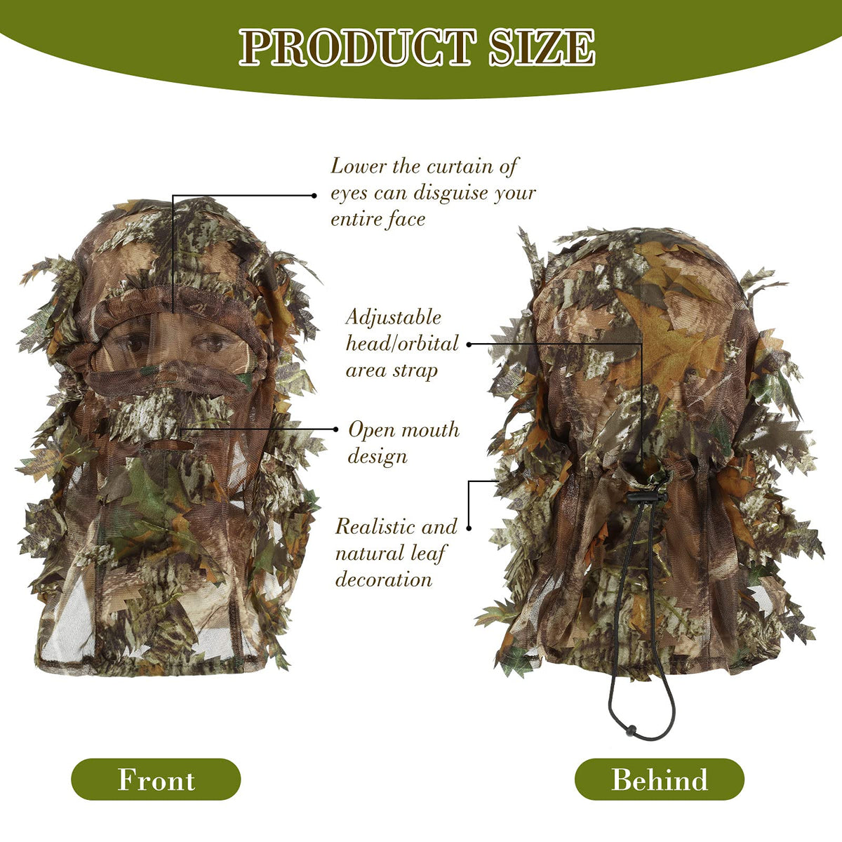 Sintege 3 Pieces 3D Camo Turkey Hunting Face Mask Camouflage Leafy Hat Ghillie Face Covering 3D Full Cover Camo Headwear Turkey Hunting Gear Accessories