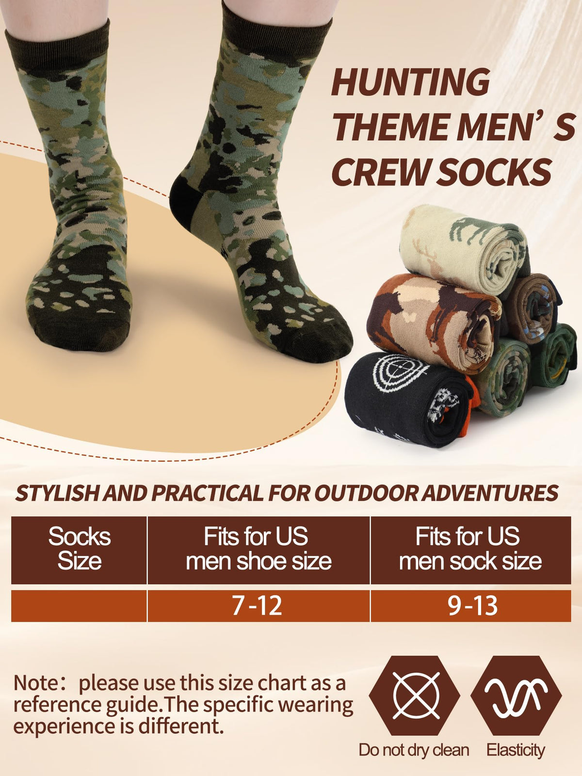 Eurzom 6 Pairs Funny Hunting Socks for Men Novelty Cotton Crew Socks Hunter Essentials Birthday Gift for Hunting Lover(Vivid Color)