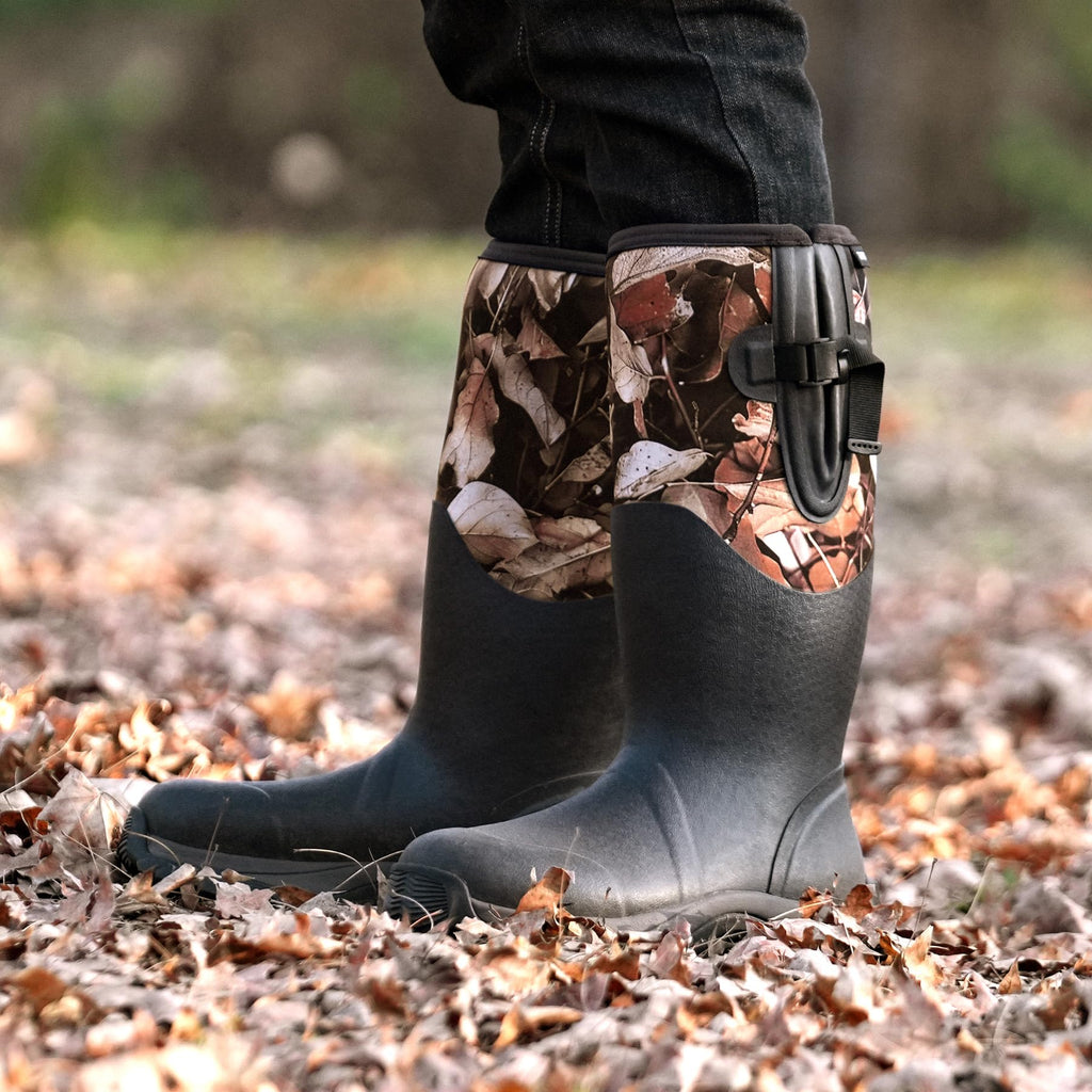 Men's Waterproof Hunting Boots, Camouflage 6mm Neoprene Muck Boots for Outdoor Hunting, Fishing, Farming & Work Black size 12