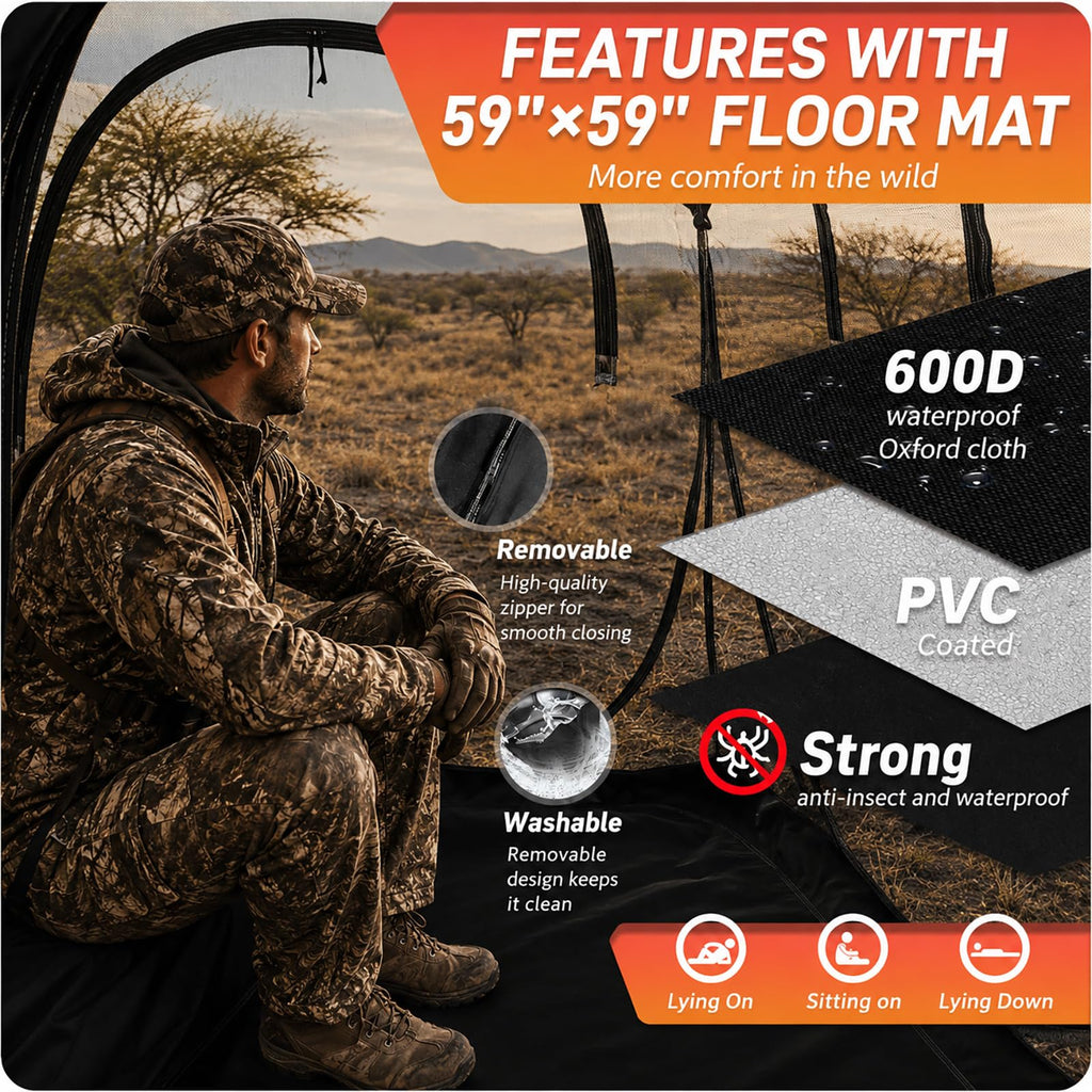 FUNHORUN Hunting Blind 360 Degree See Through with Floor Mat, 2/3 Person Ground Blind, Quick Set Pop Up Tent, Spring Steel Camouflage Tent for Deer and Turkey