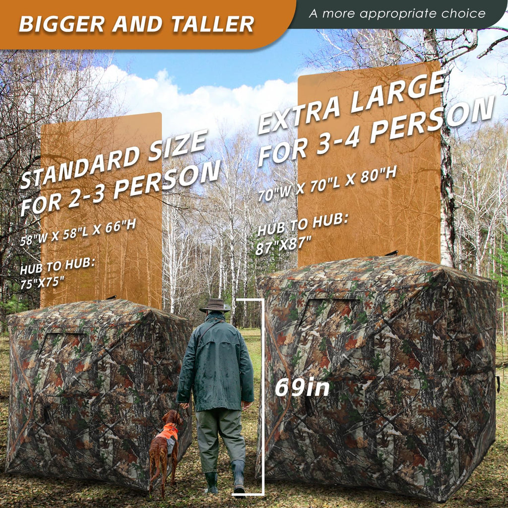 FUNHORUN Hunting Blind with Floor Mat, 360 Degree See Through Ground Blind with Carrying Bag, 3/4 Person Pop Up Camouflage Tent Portable Concealed Shelter