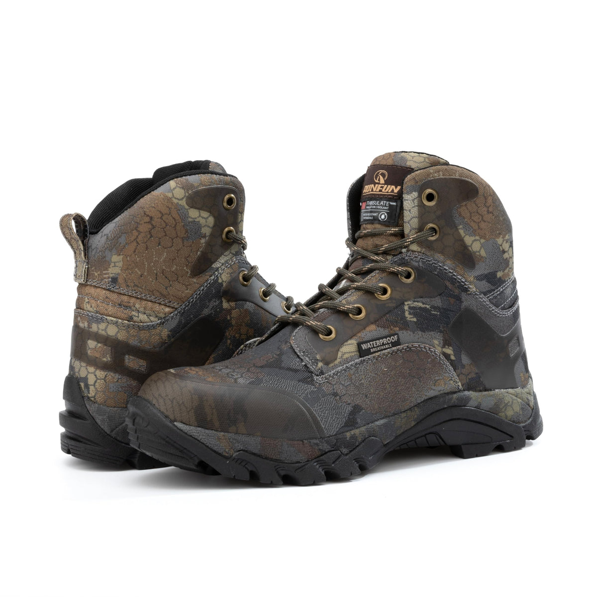 R RUNFUN Men's 6" Waterproof Insulated Hunting Boots Lightweight Comfortable Hiking Boots with Steel Shank, 200g Thinsulate(RF2405Camo, Size12)