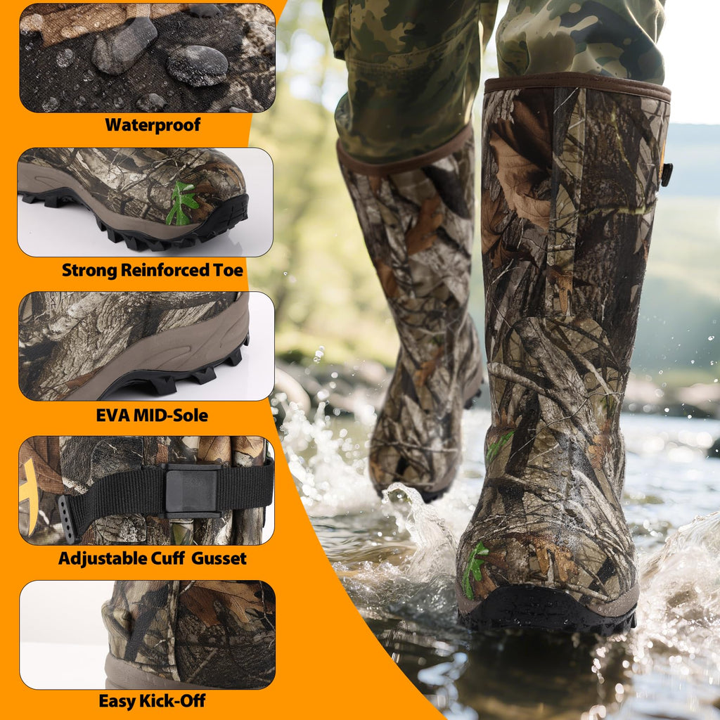 Hunthor Hunting Boots for Men, Waterproof Insulated 6mm Neoprene Rubber Boots for Hunting and Outdoor Activities (Next Camo, Size 7)