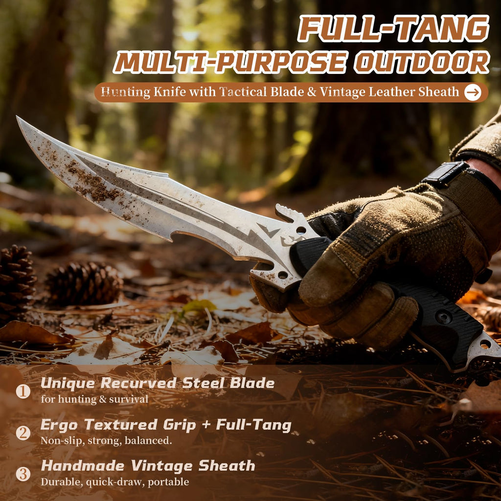 Purple Dragon Fixed Blade Knife with Sheath,440C Steel Full Tang Bushcraft Knife with G10 Handle for Camping, Hiking,Survival & Outdoor Use – Great Gift for Men