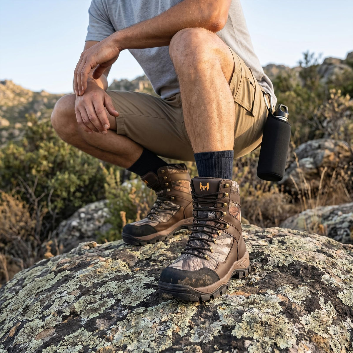 Men's Hiking Hunting Boots - Waterproof Leather & Shock-Absorbing EVA Midsole - Breathable Next Camo G2 Shoes for Rugged Trails & Trekking (Next Camo G2, Size 7)
