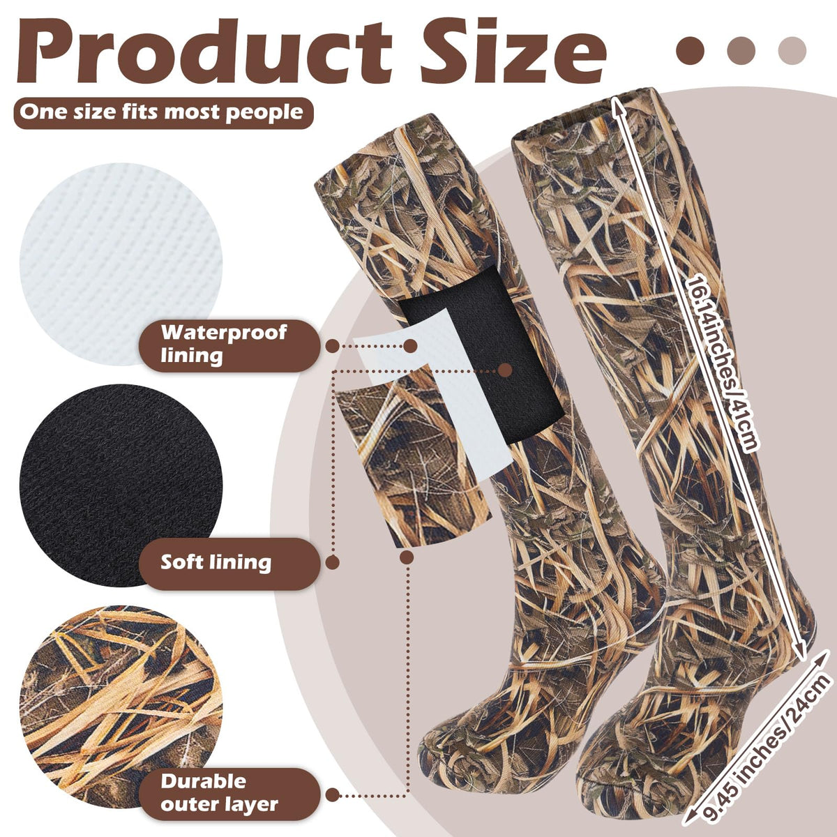 Cutecrop Men Waterproof Duck Hunting Gear Wader Sock Breathable Waterfowl Fishing Knee-high for Outdoor Winter Duck Hunting(XL)