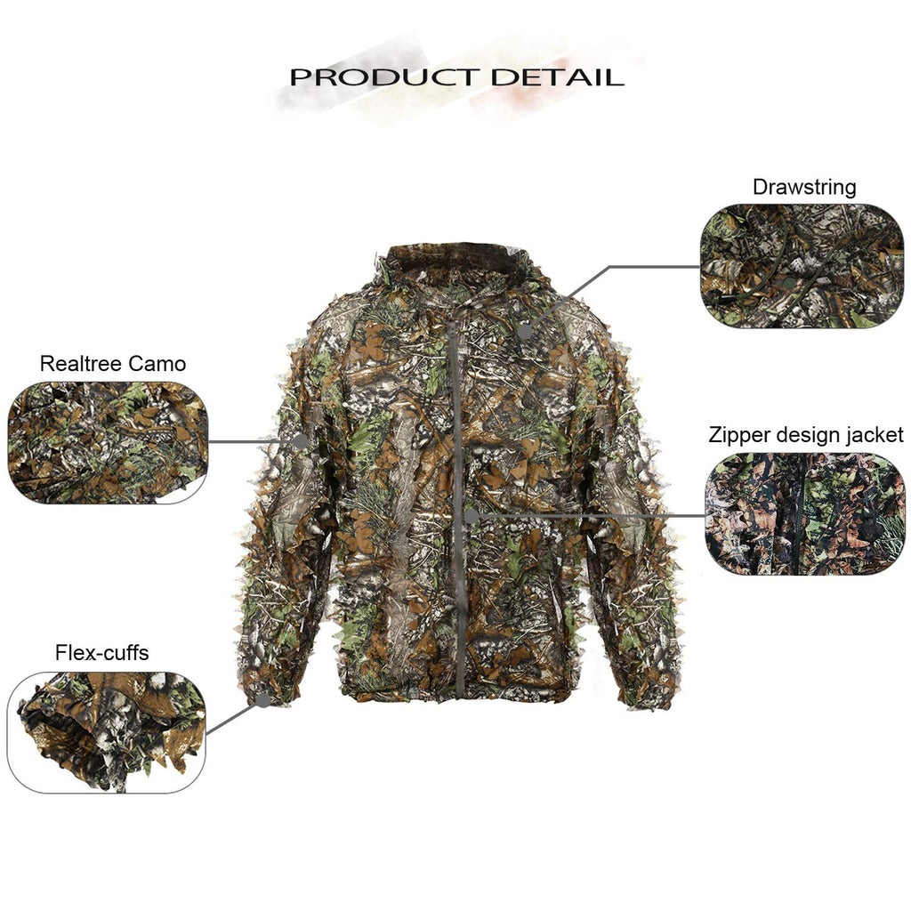 EAmber Ghillie Suit Gilly Hunting Suits Pants 3D Leaf Camo Camouflage Leafy Hat Gloves Full Face Mask Headwear Coveralls Youth Adult Lightweight Clothes