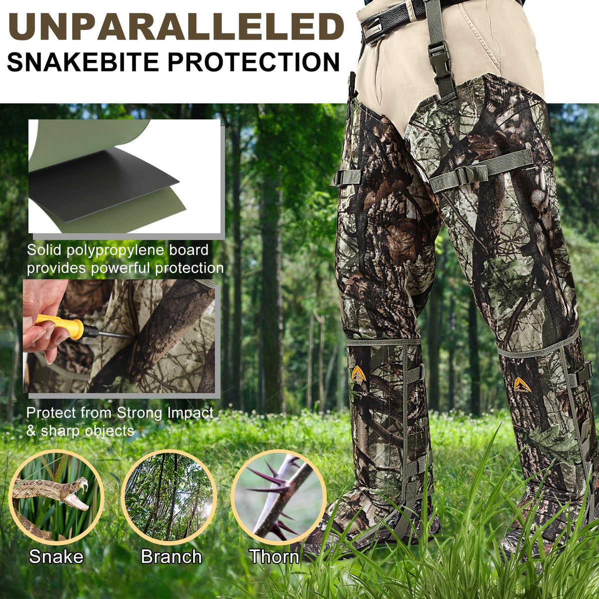 Anewkle Snake Guard Chaps Waterproof Snake Chaps for Hunting Snake Bite Protection Gear Adjustable Size Snake Bite Protective Gaiters Anti-Snake Gaiters for Legs