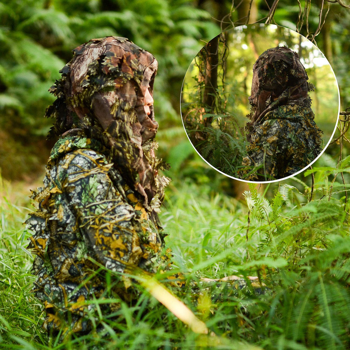Ghillie Camouflage Leafy Hat 3D Full Face Mask Headwear Turkey Camo Hunter Hunting Accessories (Reed Forest)