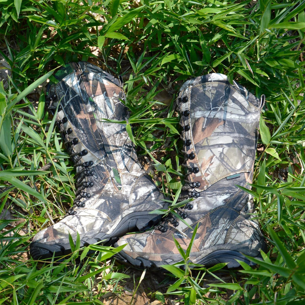 R RUNFUN Men's 16" Snakeproof Hunting Boots Waterproof Side-Zip Mud Boots with Steel Shank, Non-slip Camo Boot for Outdoor Work(RF2010-16GN, Size9)