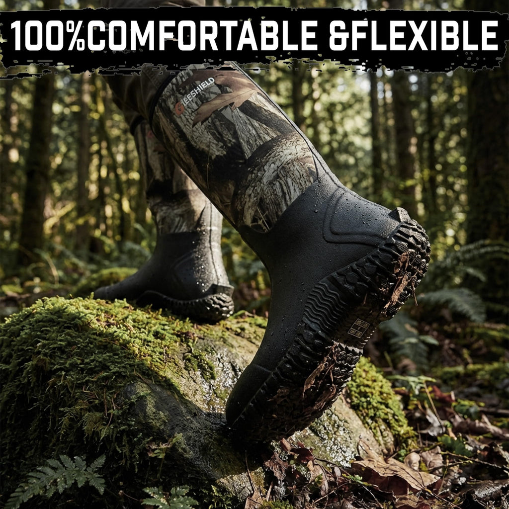 GIEESHIELD Rubber Boots for Men And Women, Waterproof Insulated Hunting & Work Boots with Steel Shank, Durable Anti-Slip Outdoor Boots for Farming, Gardening, Fishing, Mud Working(Black, Next G2 Camo)