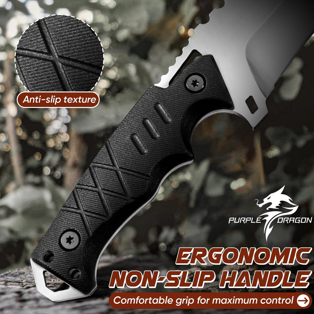 Purple Dragon Fixed Blade Knife with Kydex Sheath - D2 Steel Survival Knives for Camping, Bushcraft - Ergonomic G10 Handle Outdoor Survival Gear Christmas Gift for Men and Women