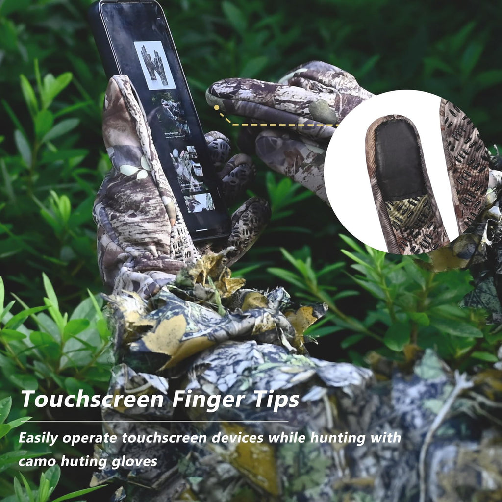 EAmber Camouflage Hunting Gloves Camo Touch Screen Warm Gloves with Fleece Pro Anti-Slip Lightweight Archery Accessories Hunting Outdoors