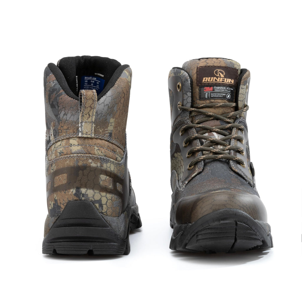 R RUNFUN Men's 6" Waterproof Insulated Hunting Boots Lightweight Comfortable Hiking Boots with Steel Shank, 200g Thinsulate(RF2405Camo, Size12)
