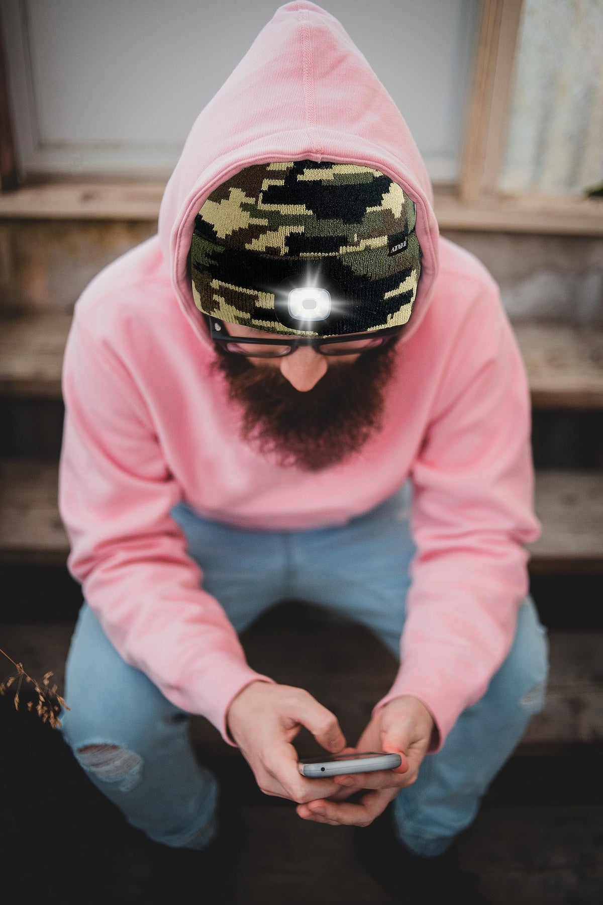 ATNKE LED Lighted Beanie Hat,USB Rechargeable 4 LED Running Headlamp Bright Cap with The Light Gifts for Men and Women/#Camouflage Green