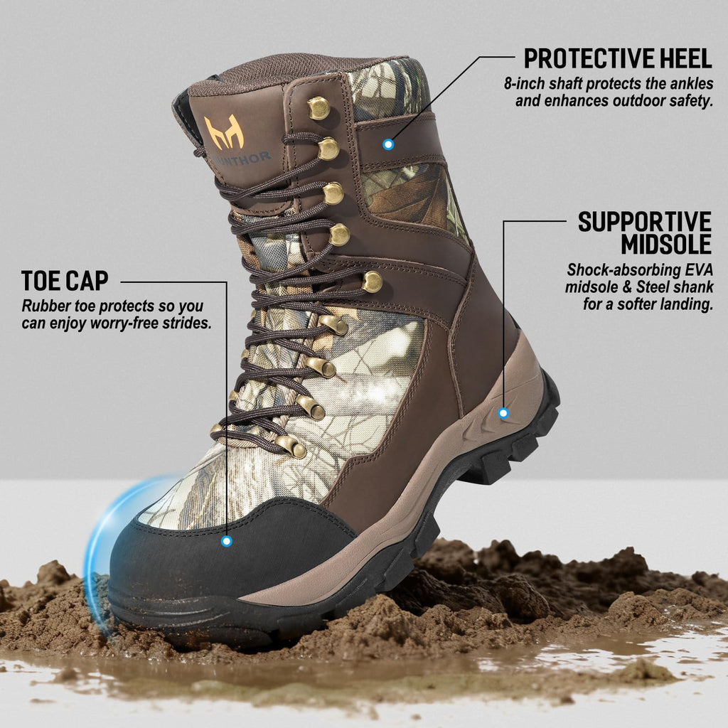 Men's Hiking Hunting Boots - Waterproof Leather & Shock-Absorbing EVA Midsole - Breathable Next Camo G2 Shoes for Rugged Trails & Trekking (Next Camo G2, Size 7)