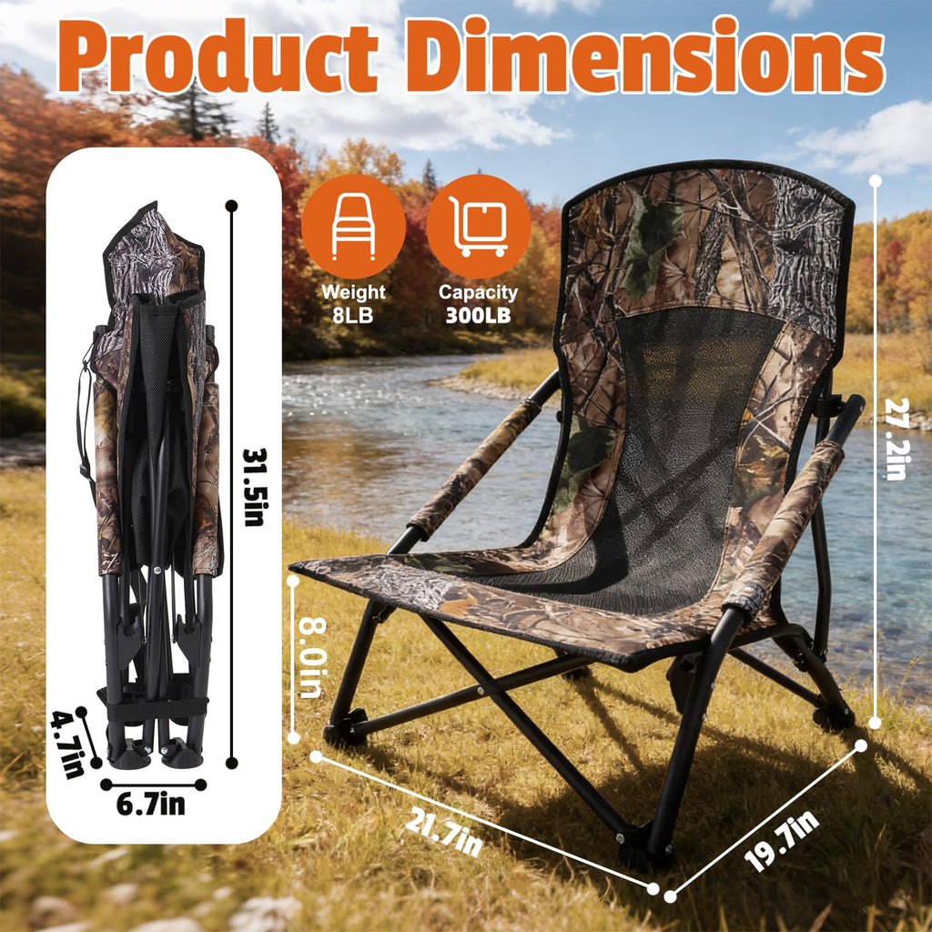 FUNHORUN Turkey Chair for Hunting, Low Profile Hunting Chair with Camouflage Carrying Bag, Camo Foldable Turkey Seat & Camping Lounger, Breathable Base & Portable Design
