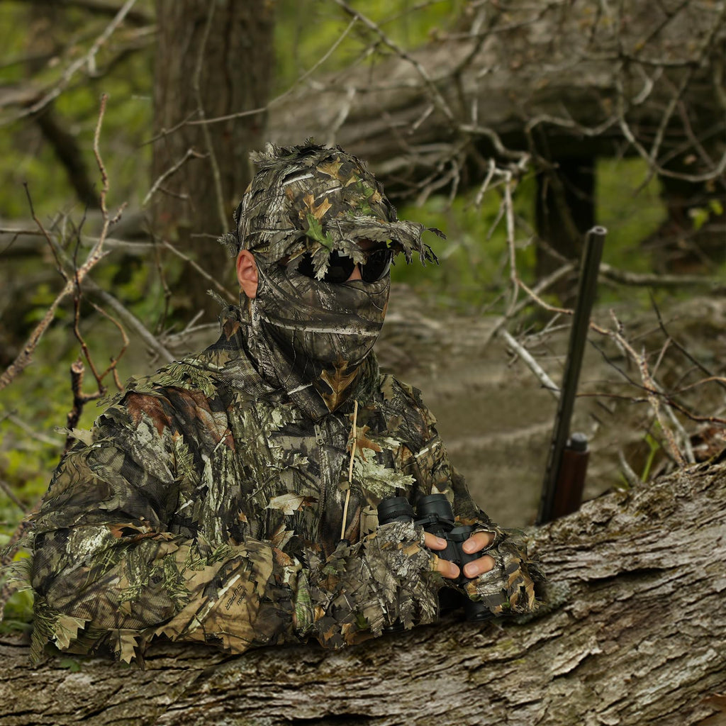 LOOGU Ghillie Suit 3D Maple Leafy Camouflage Clothing Super Lightweight Hooded Outfit for Hunting, Shooting, Wildfowl, Paintball, Wildlife Photography, Halloween or Christmas