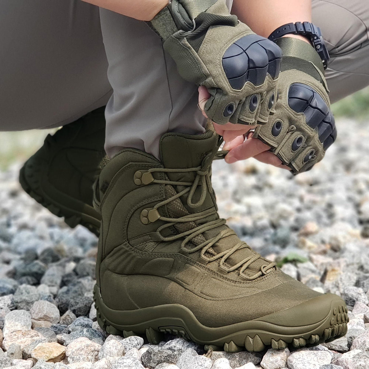 SKENARY Men's Tactical Boots Mid Combat Waterproof Military Boots Olive Green,9