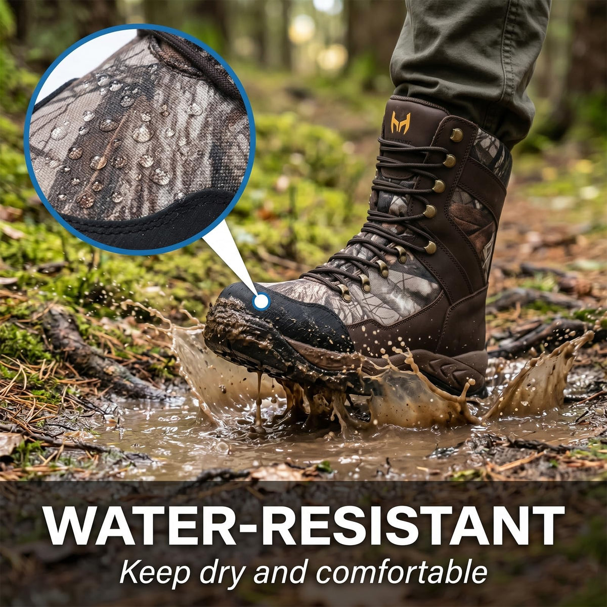 Men's Hiking Hunting Boots - Waterproof Leather & Shock-Absorbing EVA Midsole - Breathable Next Camo G2 Shoes for Rugged Trails & Trekking (Next Camo G2, Size 7)