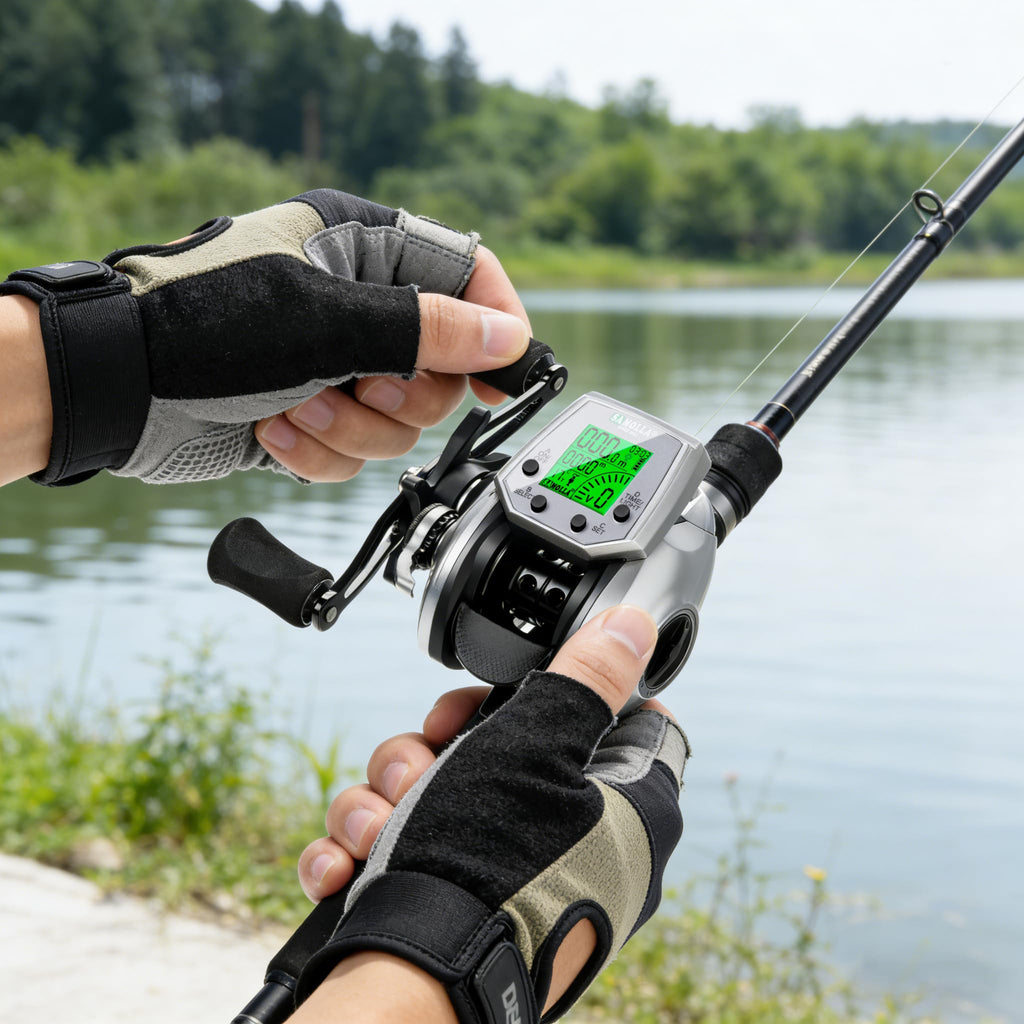 SAMOLLA Baitcasting Fishing Reel 8 oz Ultralight Smart Digital Baitcaster Reels with 22 Lb Max Drag 7.2:1 High-Speed Gear Ratio Left Handed Freshwater Saltwater Compact Design Silver TX900