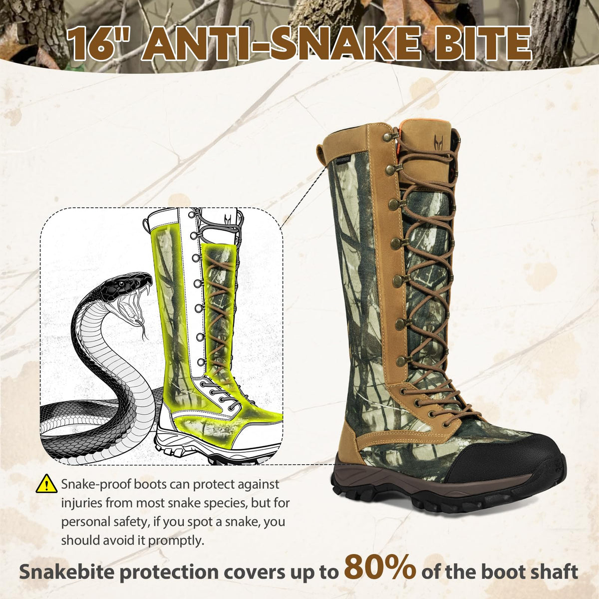 Hunthor Snake Proof Boots for Men, Waterproof 1000D Oxford Snake Bite Resistant, Tall 16-Inch Knee-High Protection for Hunting, Farm & Field Size 7