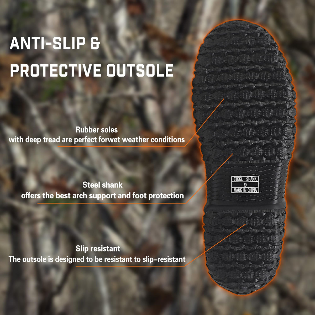 GIEESHIELD Rubber Boots for Men And Women, Waterproof Insulated Hunting & Work Boots with Steel Shank, Durable Anti-Slip Outdoor Boots for Farming, Gardening, Fishing, Mud Working(Black, Next G2 Camo)