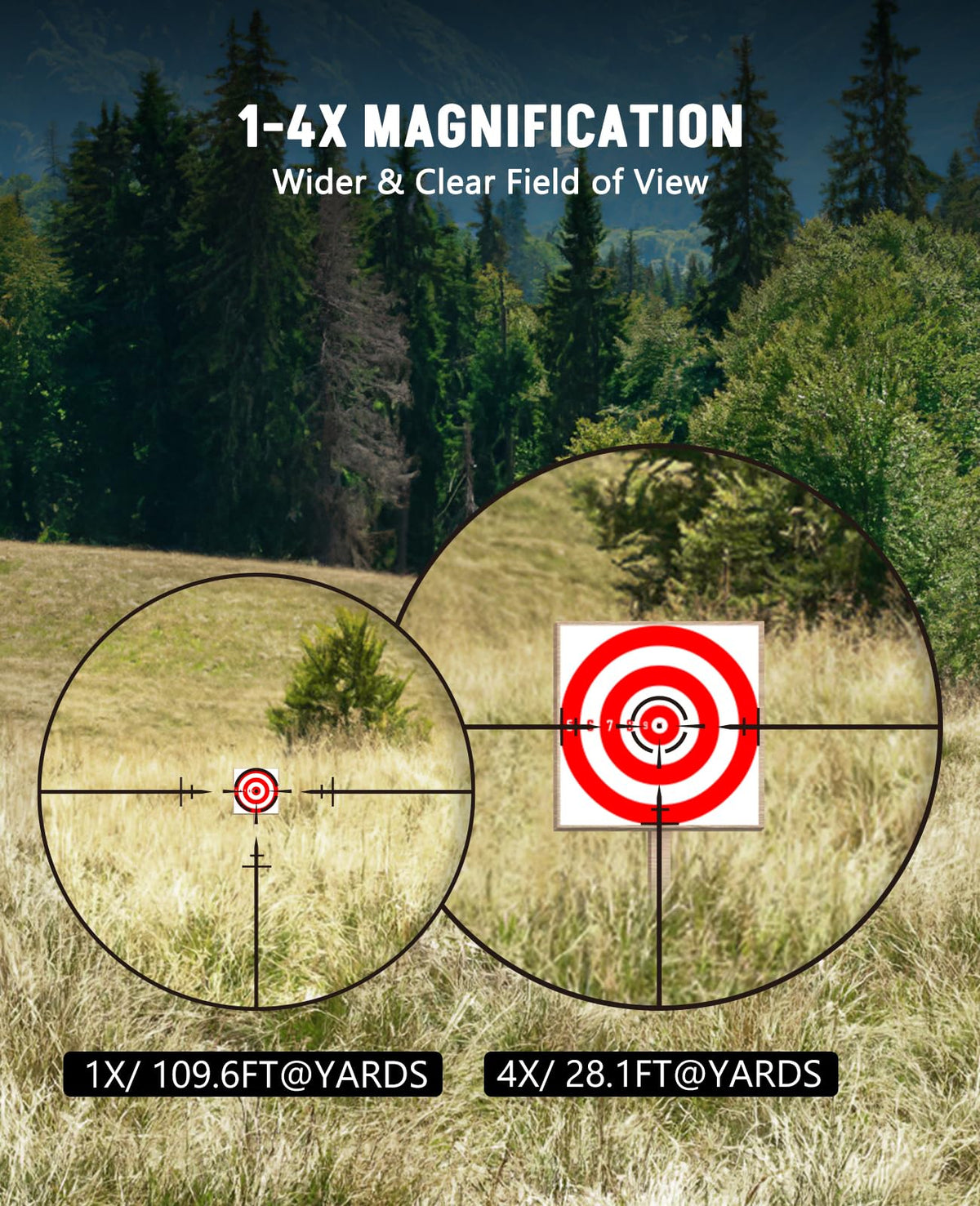 MidTen 1-4x24 LPVO Rifle Scope with 30mm Cantilever Mount, Wide View Scope with Etched Glass, Illuminated Reticle Scope with Zero Reset for Hunting
