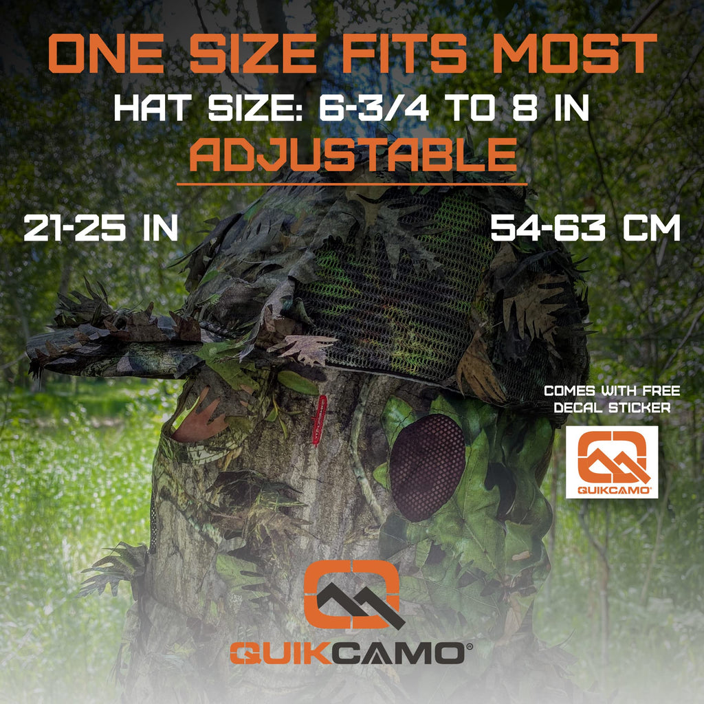QuikCamo Realtree Xtra 2-in-1 3D Leafy Camo Face Mask + Hat Turkey Hunting Gear (Adjustable, One Size Fits Most)