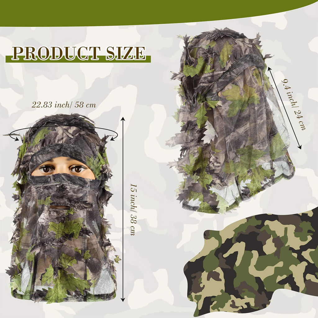 Sintege 3 Pieces 3D Camo Turkey Hunting Face Mask Camouflage Leafy Hat Ghillie Face Covering 3D Full Cover Camo Headwear Turkey Hunting Gear Accessories